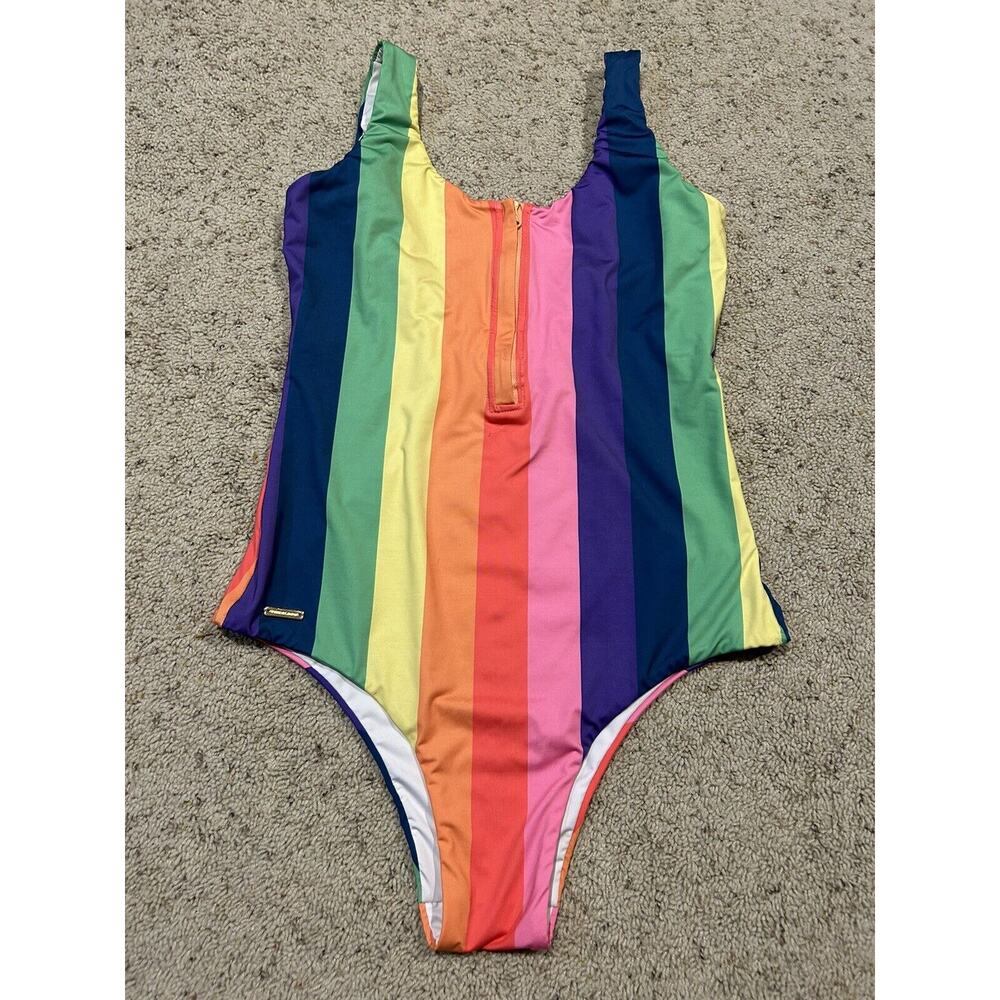 VERDELIMON size XL One Piece Swimsuit - ZIP FRONT- RAINBOW STRIPE D23